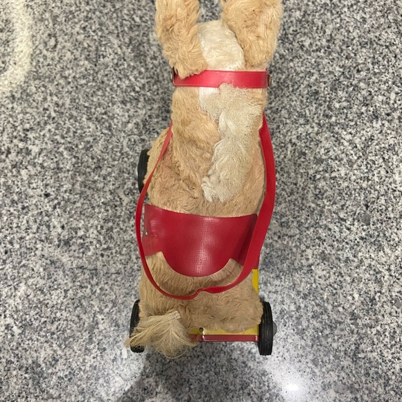 Vintage Stuffed Toy Horse On Metal Cart With Pull Cord 50s-60s Collectible Rare - Picture 6 of 16